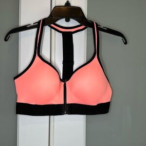 VS PINK Ultimate Push Up Neon Orange Front Zipper Sports Bra Size Large